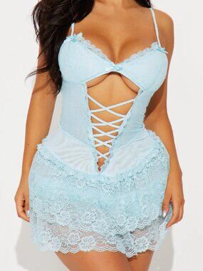 New Baby Blue Lace Mini Dress